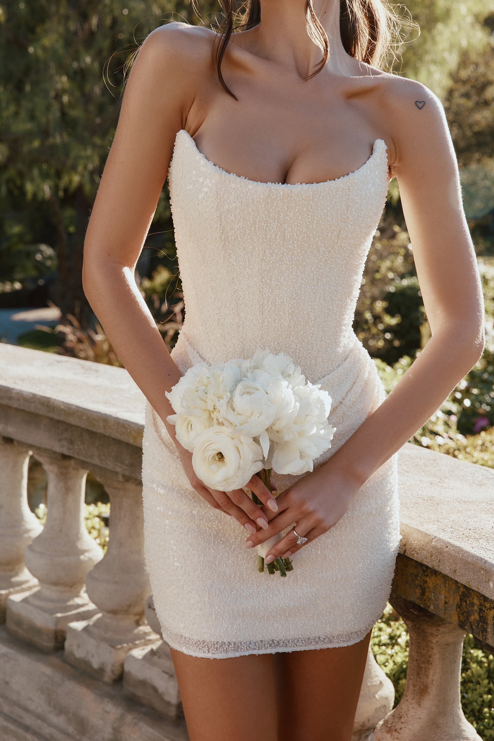 Dove  Ivory Hand Embellished Beaded Mini Gown — image 2