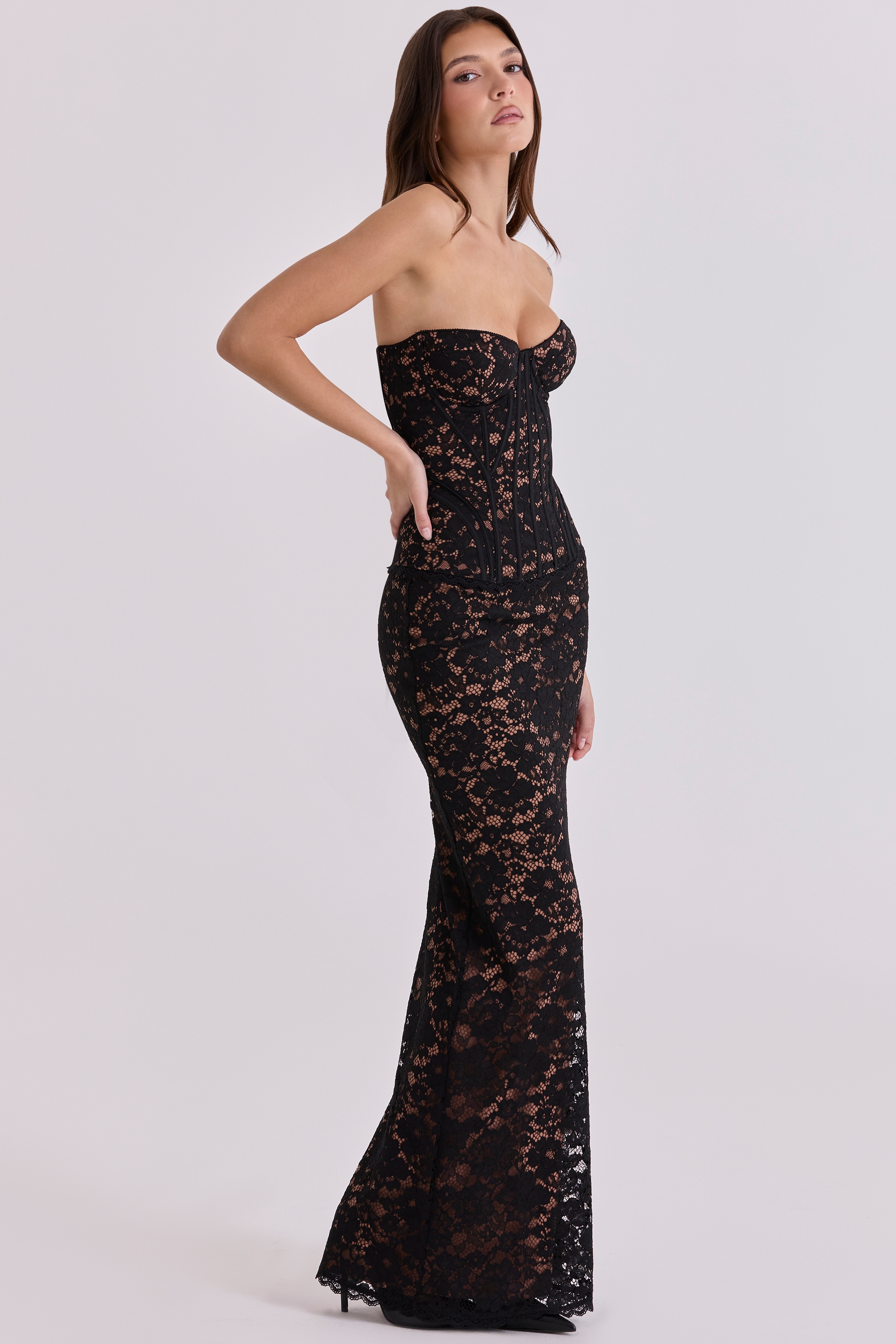 Solaine  Black + Blush Lace Corset Maxi Dress — image 6