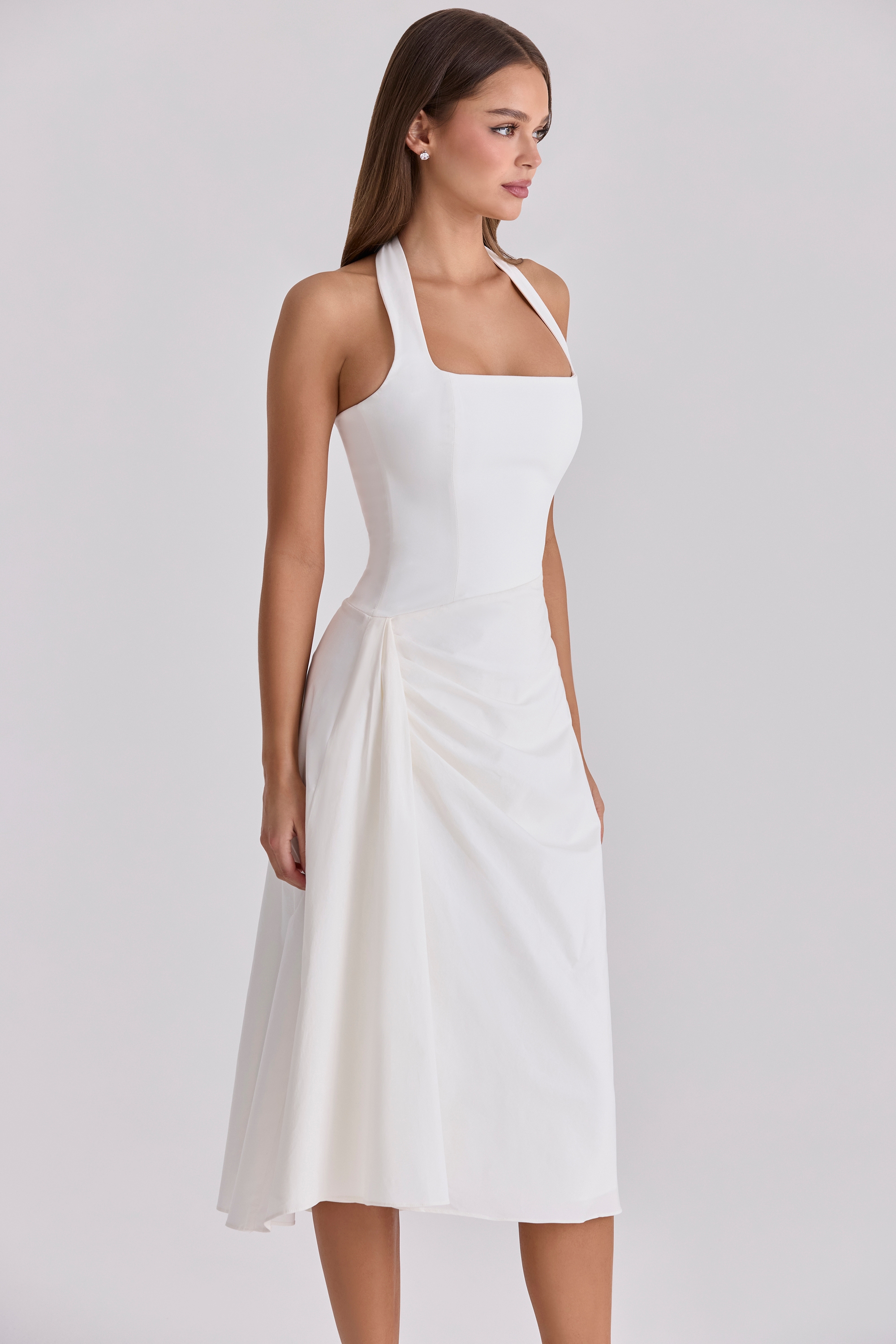 Tallulah  White Halter Neck Cotton Midi Dress — image 9