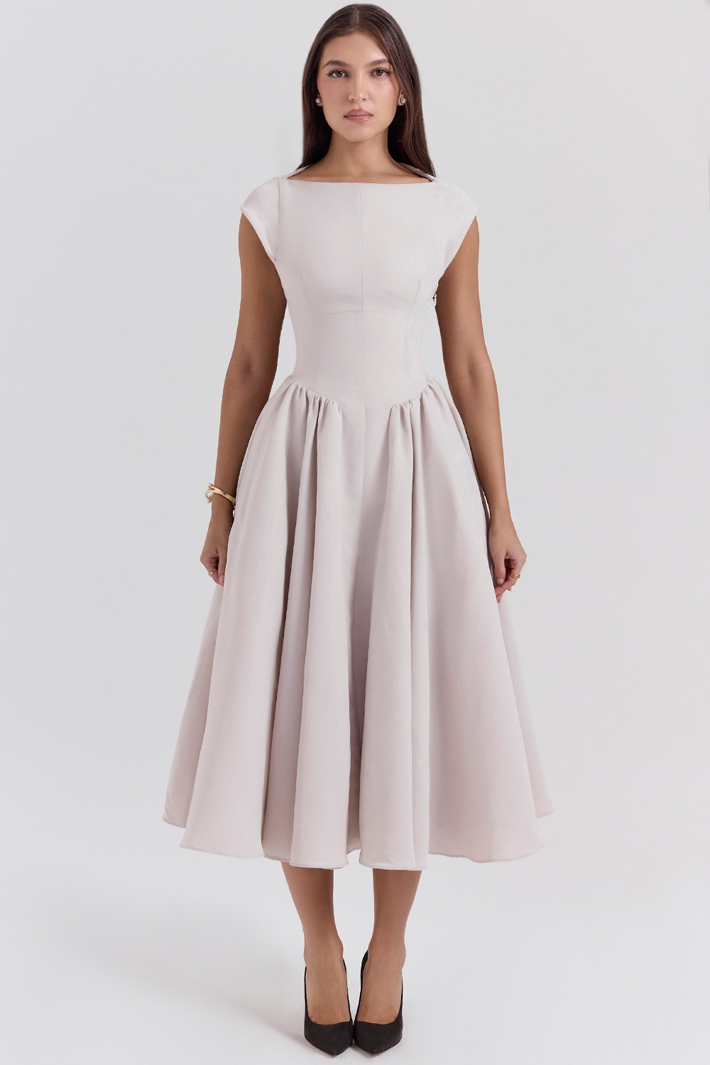 Debutante  French Dove Moire Satin Backless Midi Dress — image 3