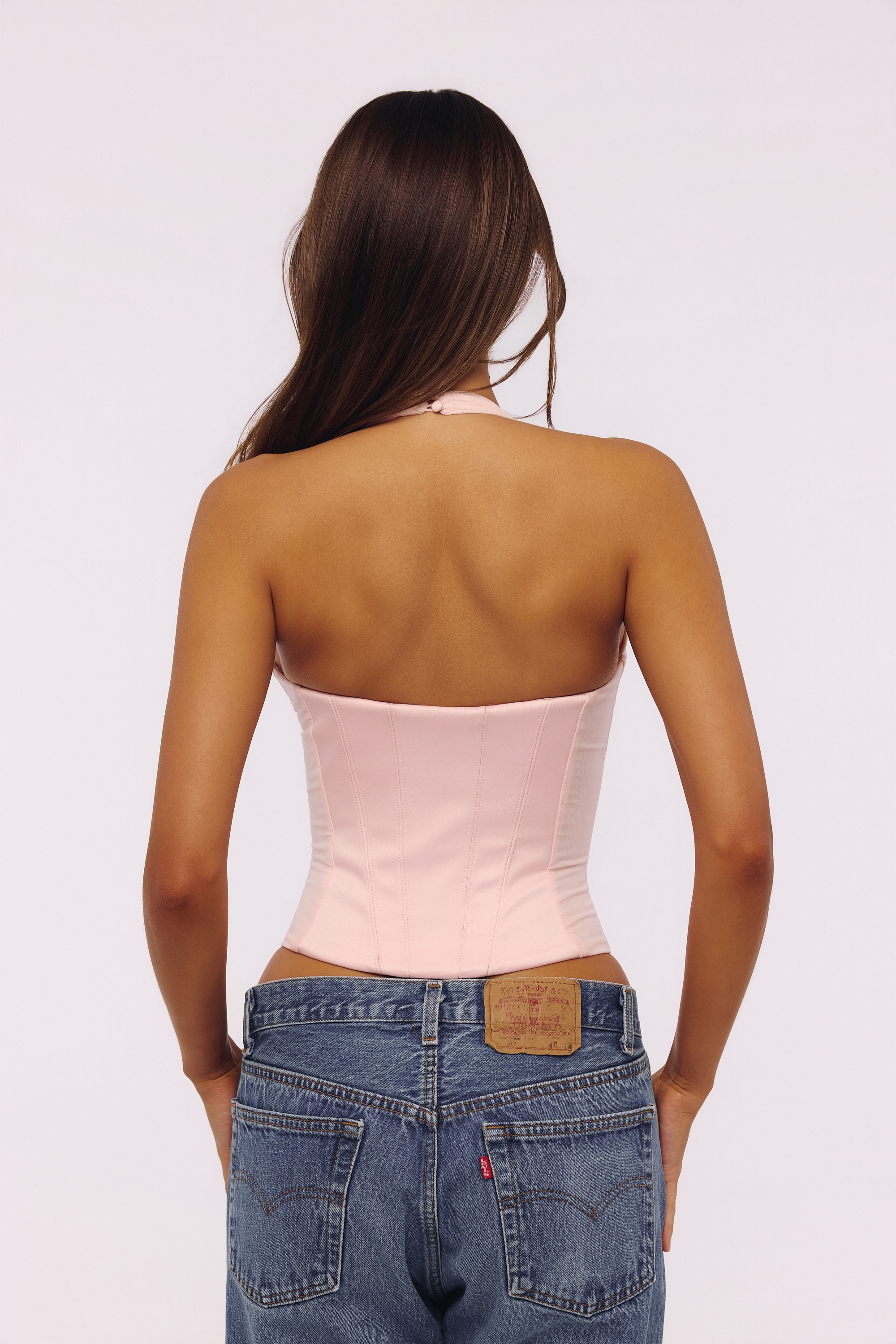 Lia  Pink Satin Halter Neck Corset Top — image 6