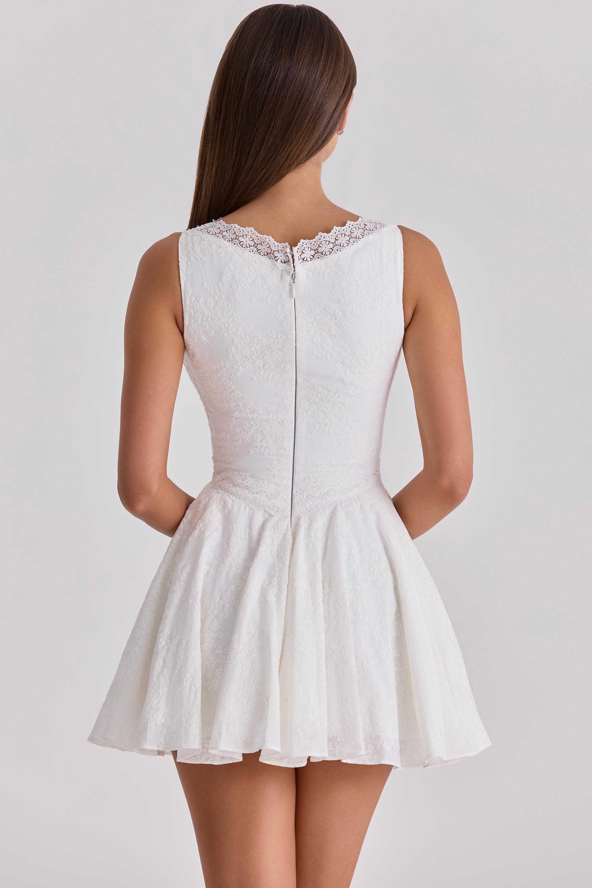 Scarlett  White Embroidered Cotton Lace Trim Mini Dress — image 10