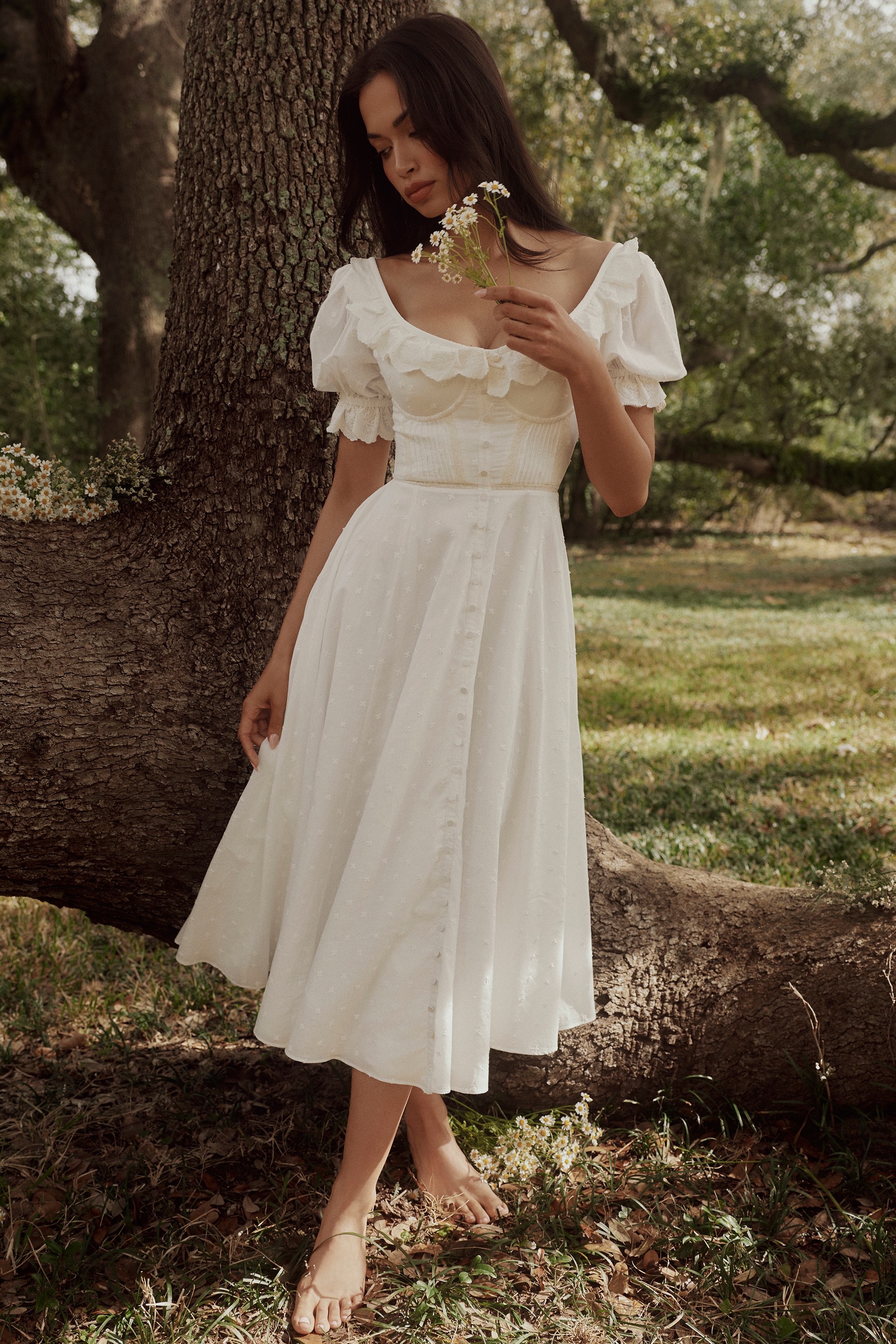 Bella  White Broderie Anglais Babydoll Midi Dress — image 5