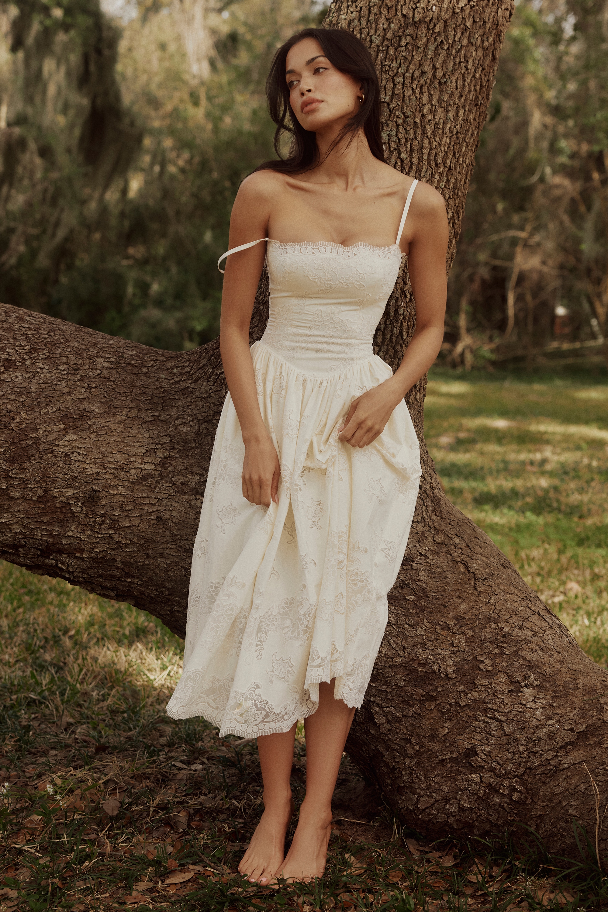 Chloe  White Custom Lace + Cotton Midi Sundress — image 5
