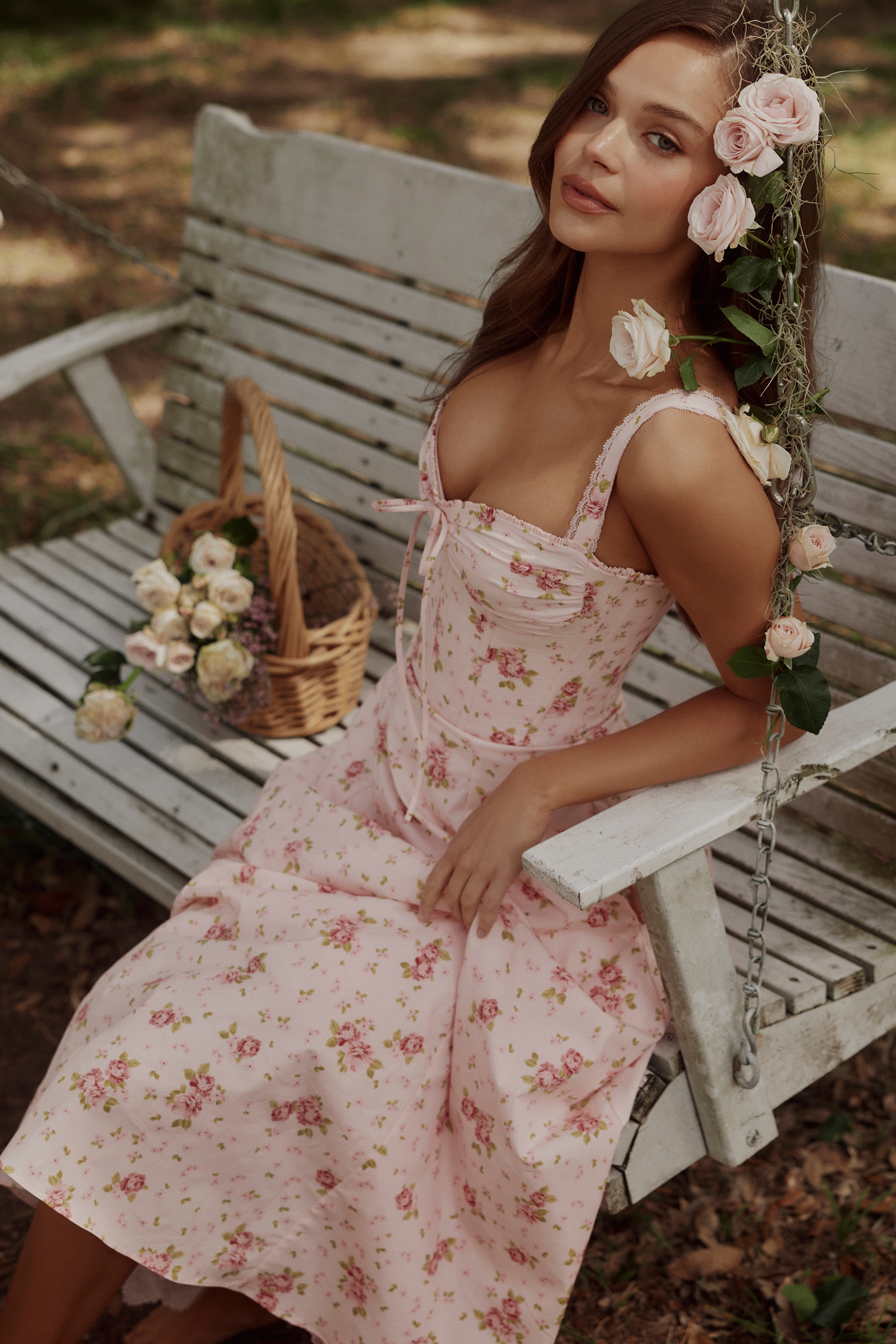 Rosalee  Vintage Rose Pink Floral Print Midi Dress — image 3