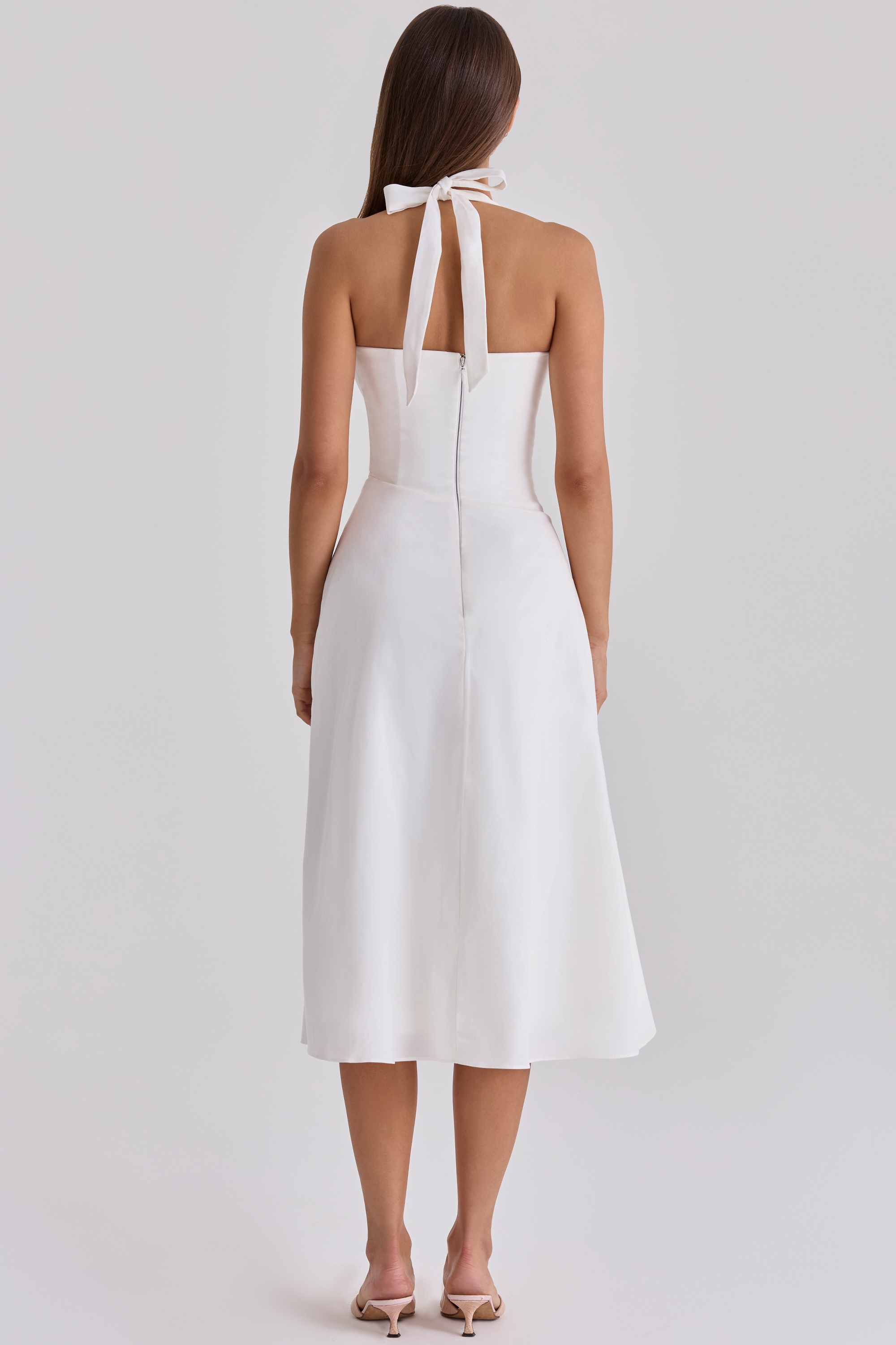 Tallulah  White Halter Neck Cotton Midi Dress — image 12