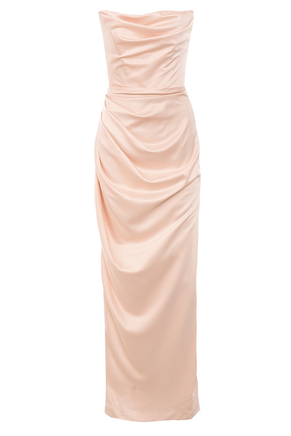 Adrienne  Champagne Satin Strapless Gown — image 7