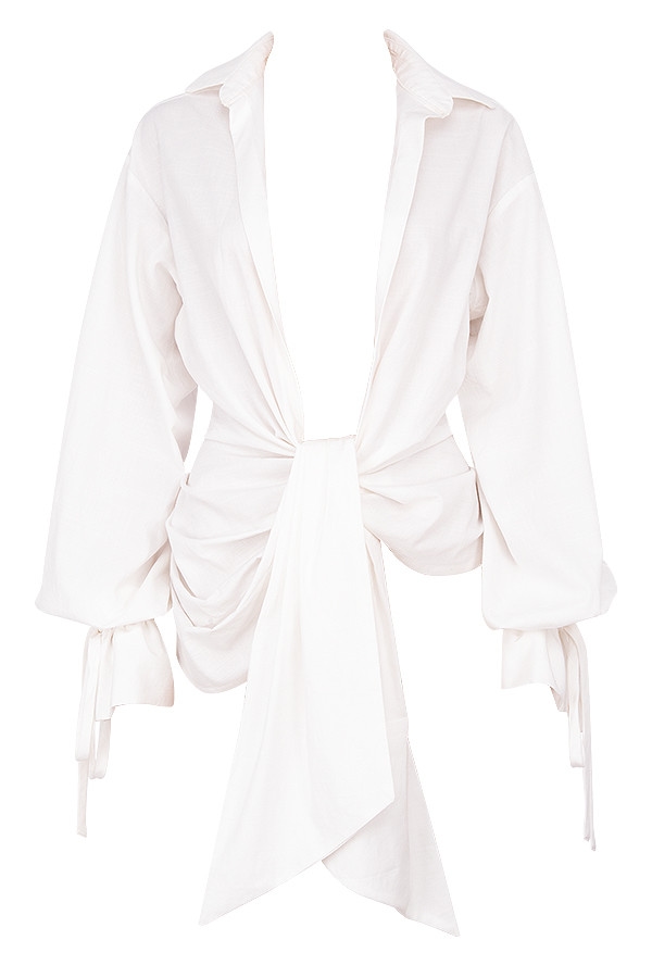 Paige  White Draped Cotton Shirt — image 9