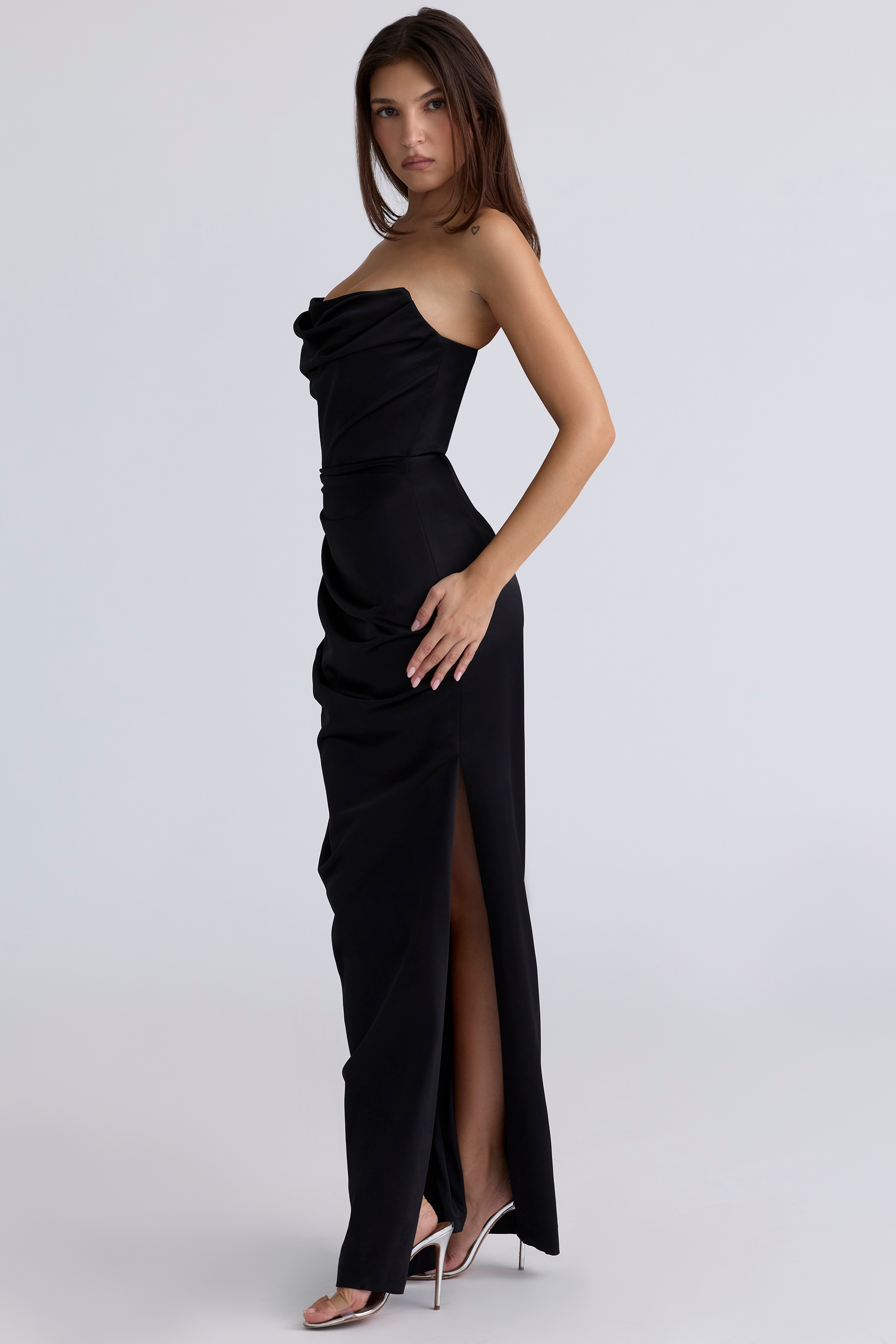 Adrienne  Black Satin Strapless Corset Maxi — image 5