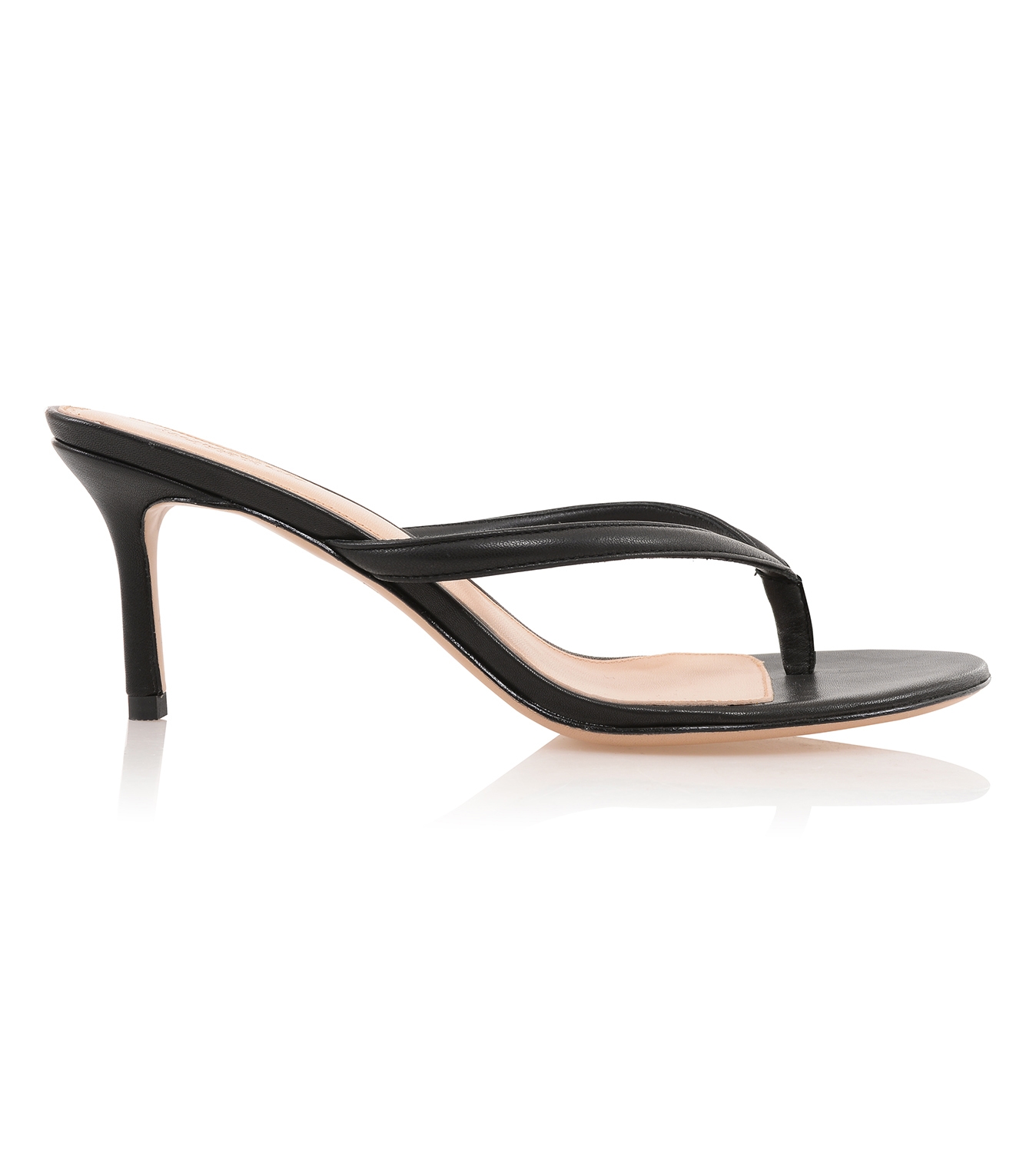 Lola  Black Leather Mid Heel Thong Sandals — image 5