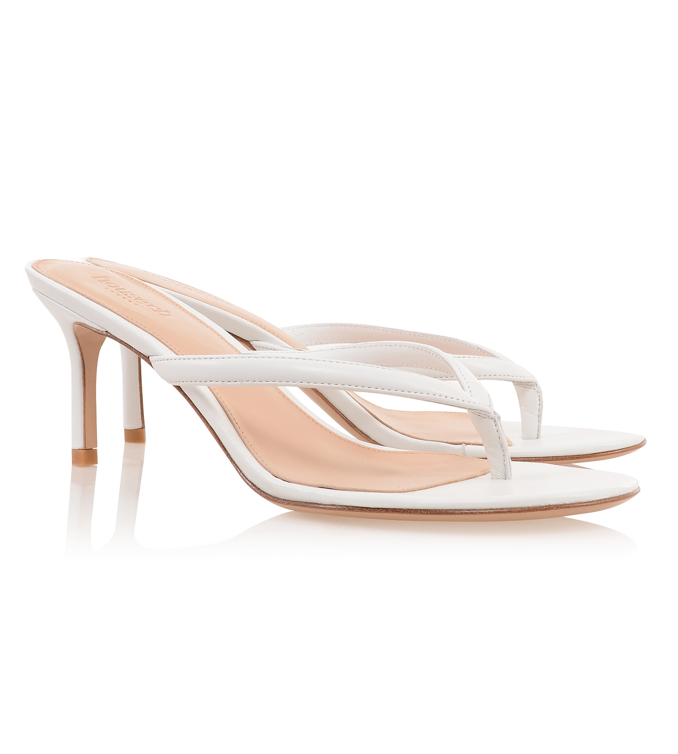 Lola  White Leather Mid Heel Thong Sandals — image 6