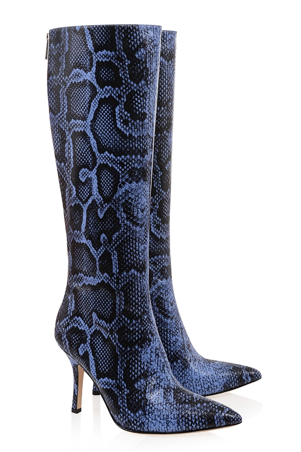 Royale  Blue Print Leather Knee High Boots — image 4