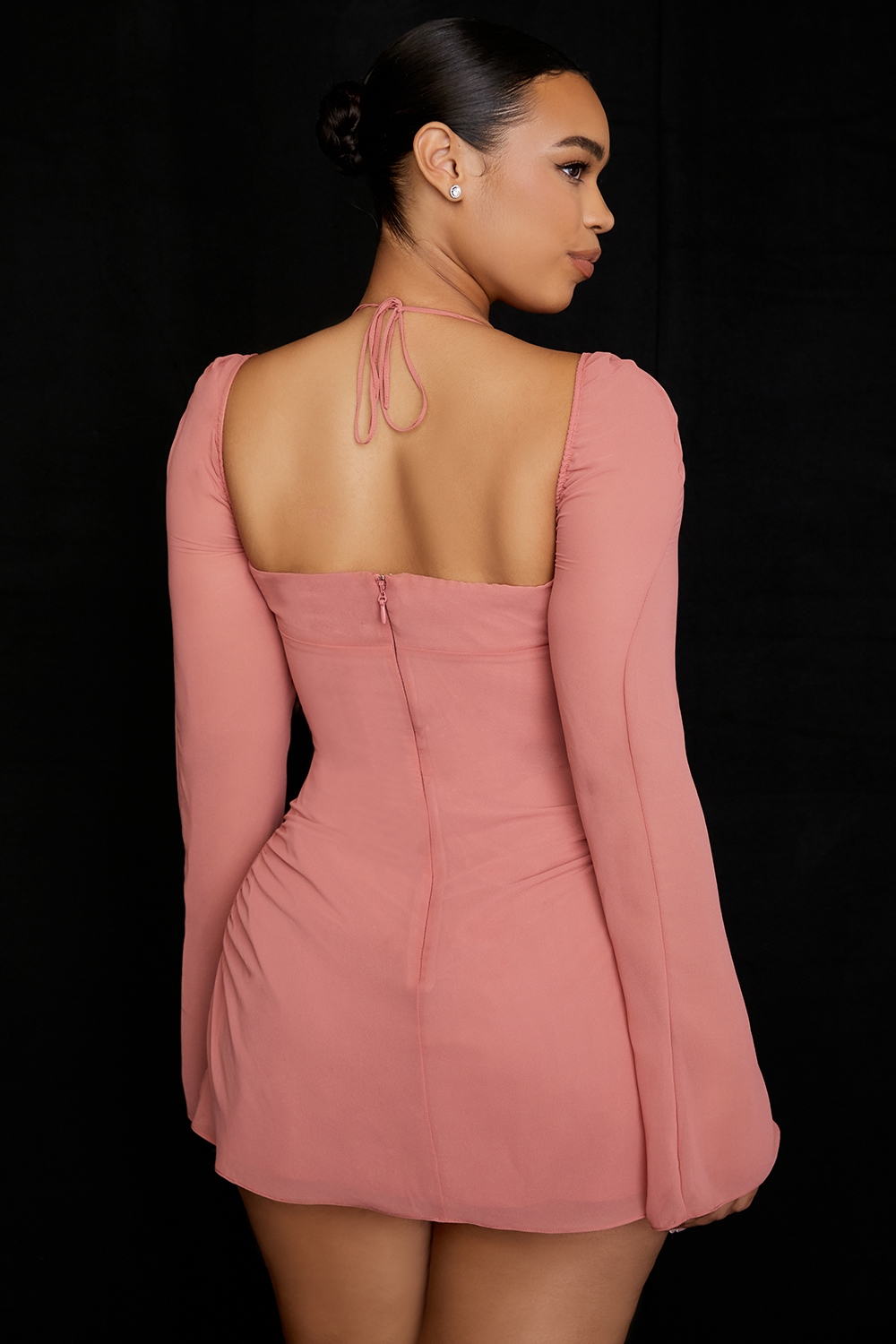 Baby  Pink Chiffon Cutout Halter Mini Dress — image 10