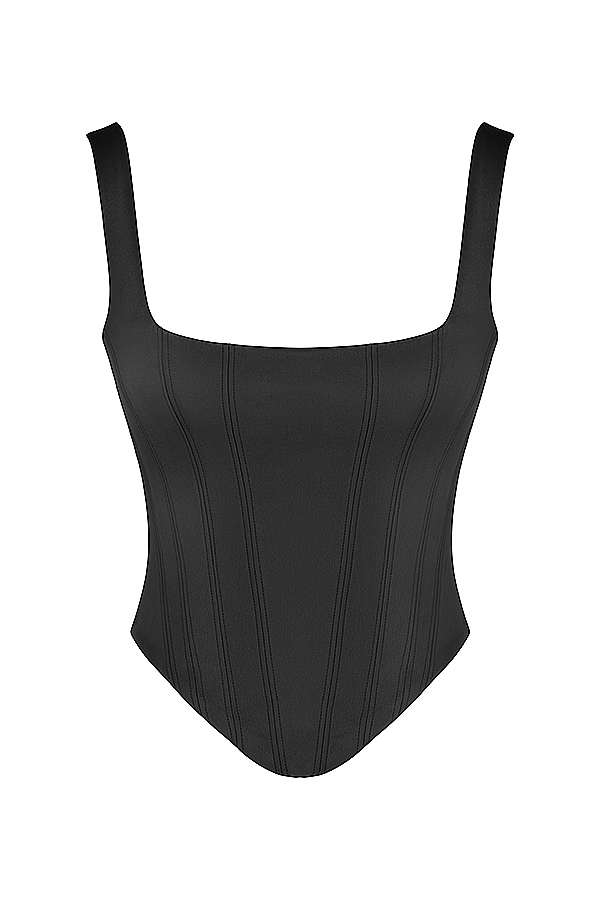 Rafa  Black Satin Longline Corset — image 14