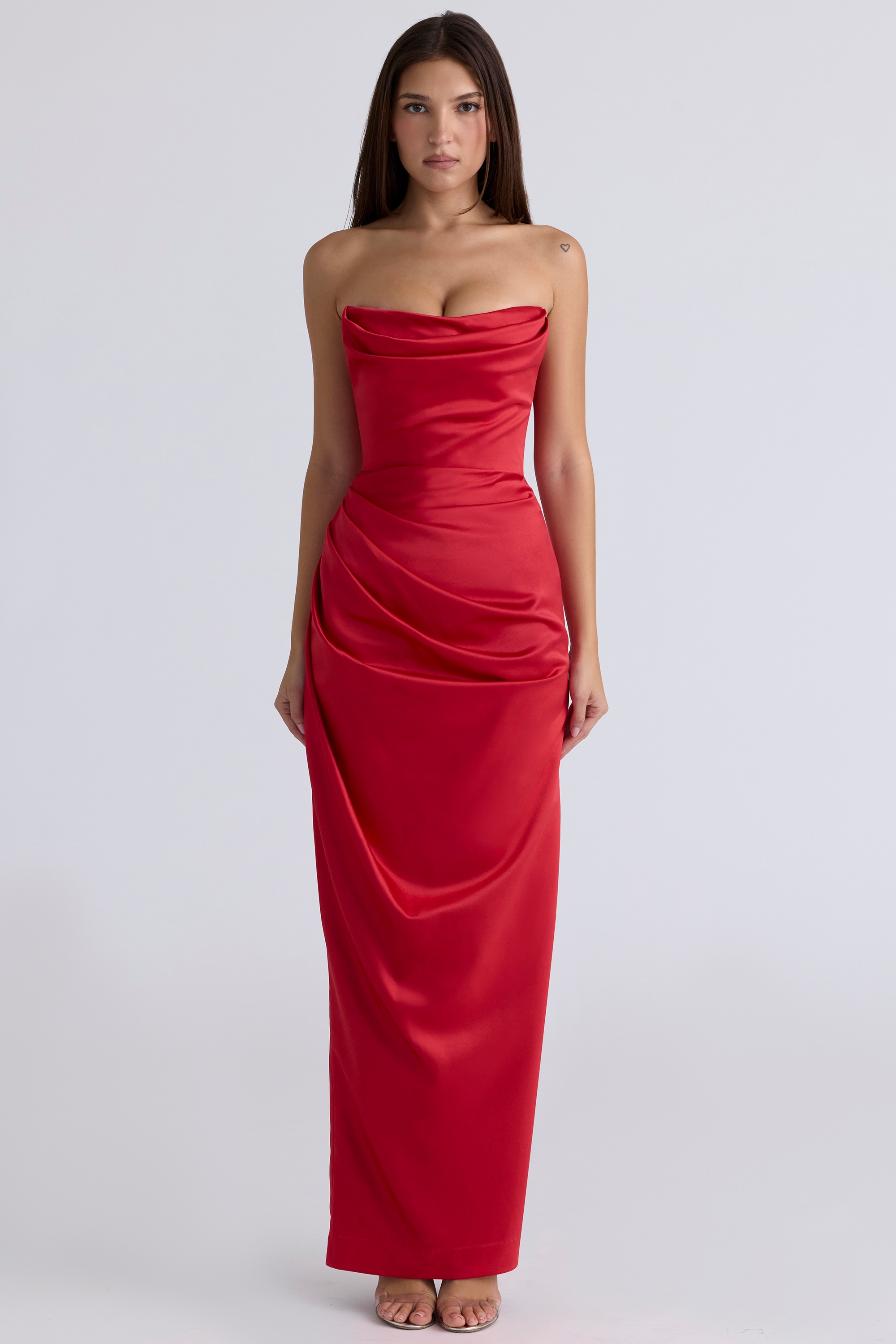 Adrienne  Scarlet Satin Strapless Gown — image 3