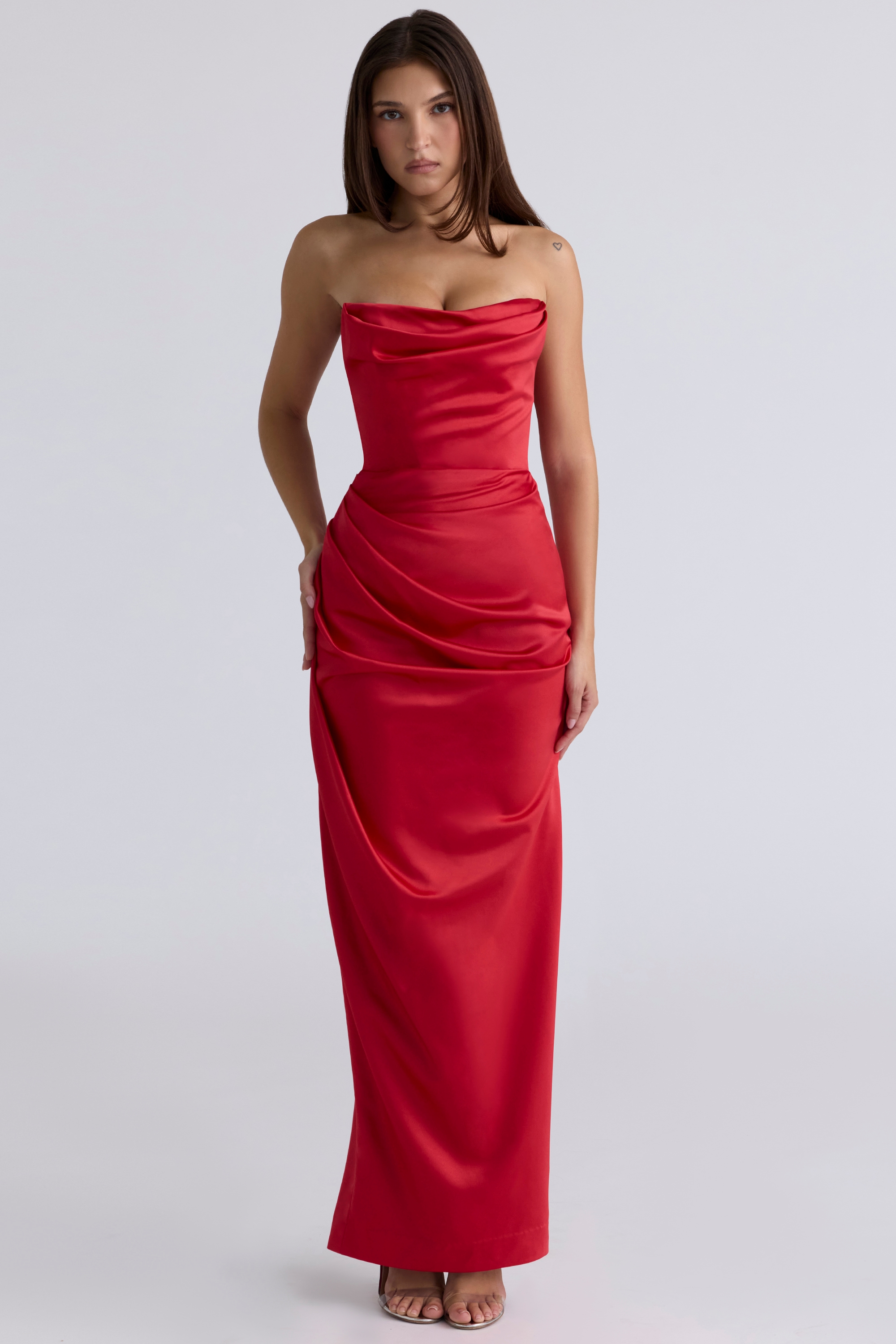 Adrienne  Scarlet Satin Strapless Gown — image 5