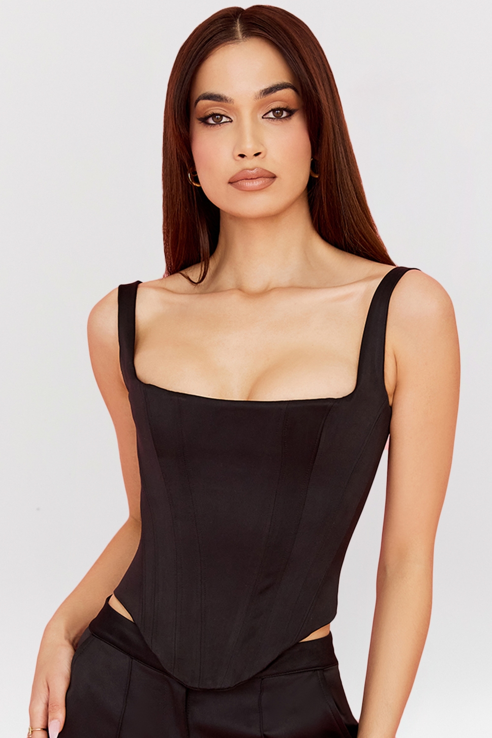 Rafa  Black Satin Longline Corset — image 1