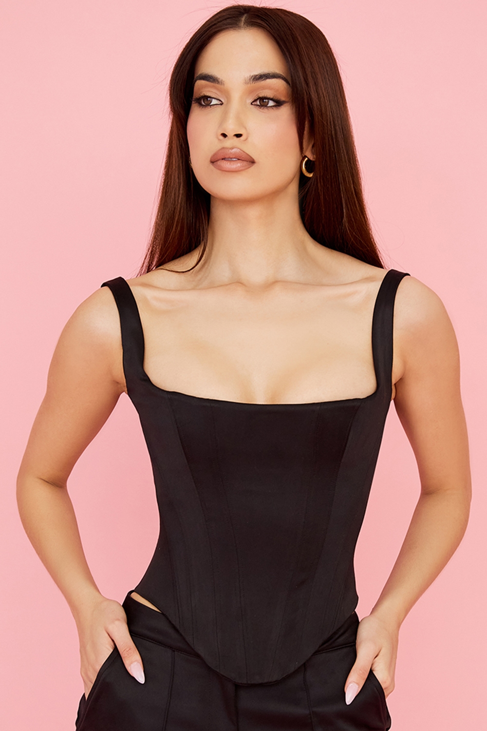Rafa  Black Satin Longline Corset — image 6