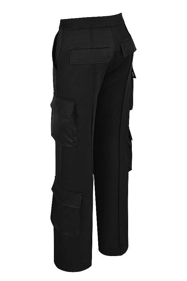 Daria  Black Satin Straight Leg Cargo Trousers — image 11