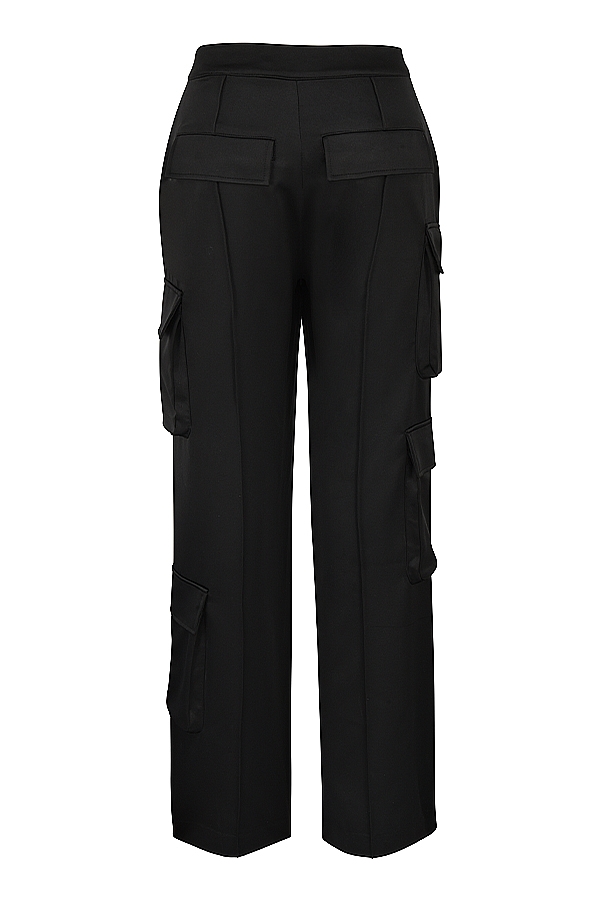 Daria  Black Satin Straight Leg Cargo Trousers — image 12