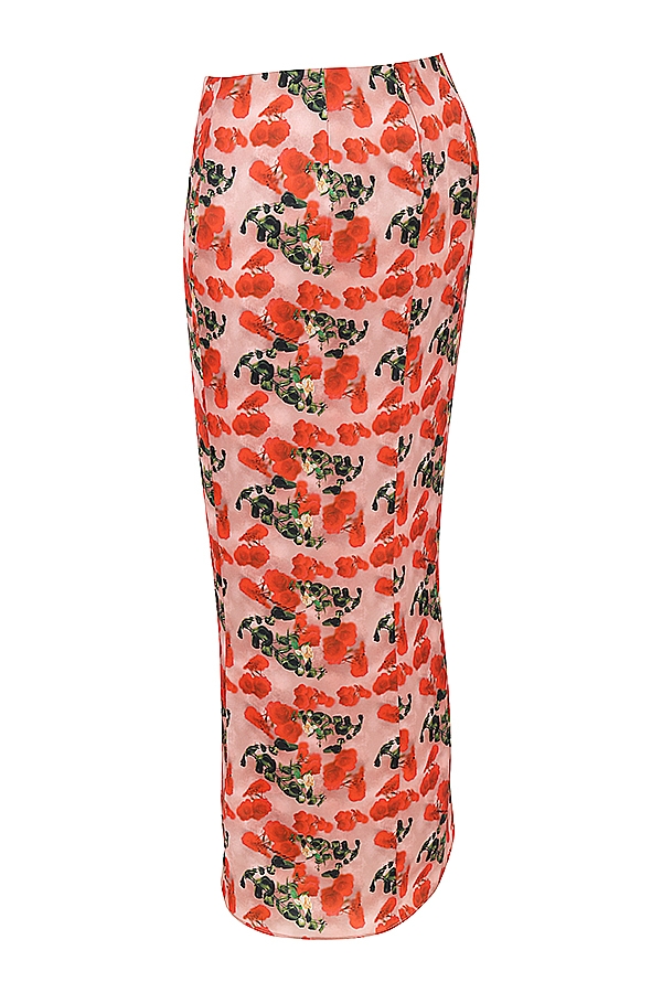 Luisette  Rose Print Satin Midi Skirt — image 12