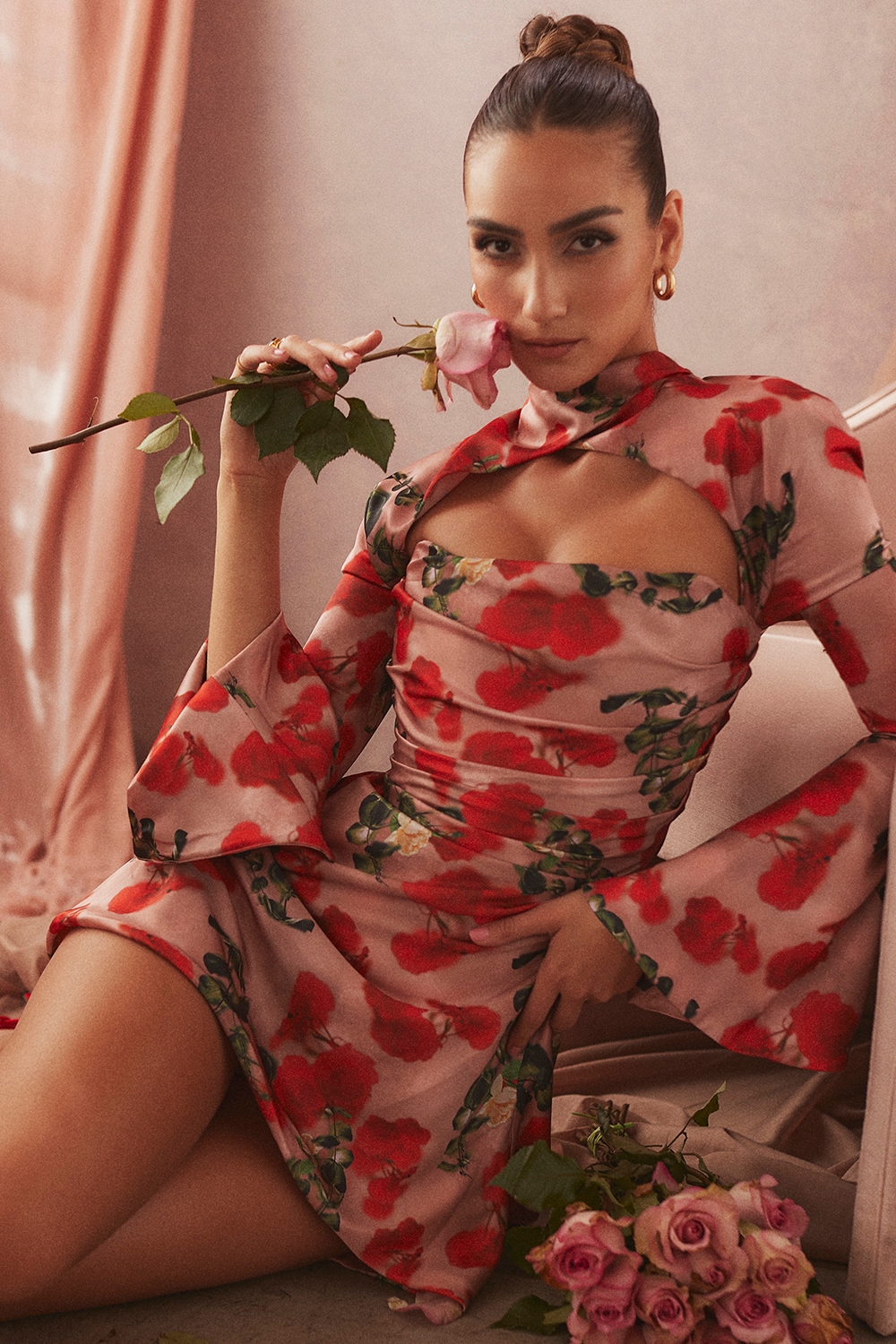 Toira  Rose Print Draped Corset Dress — image 10