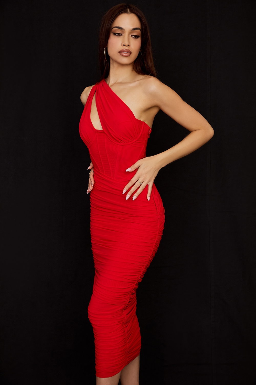 Valentina  Scarlet Asymmetric Cutout Midi Dress — image 7