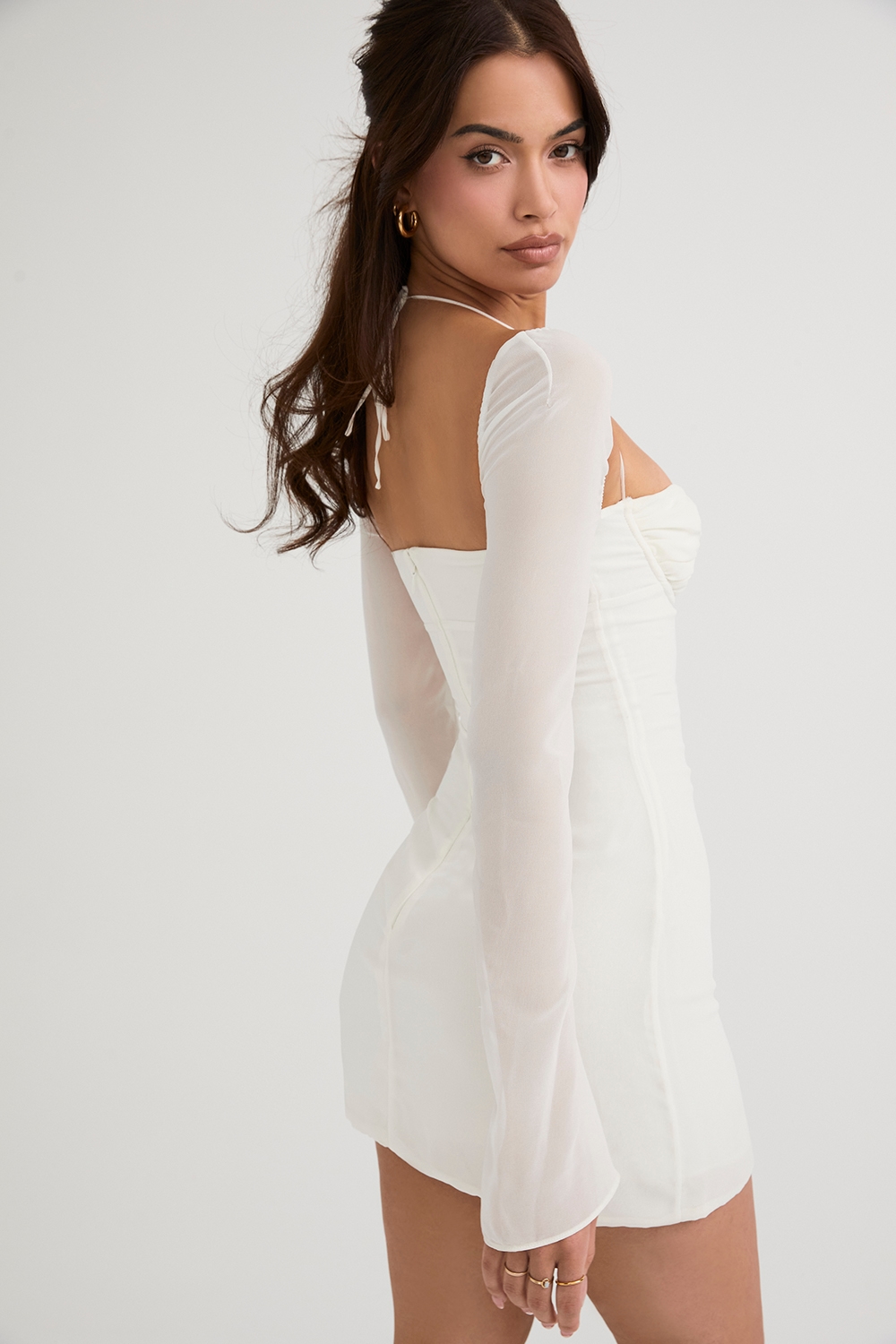Babydoll  Ivory Chiffon Halter Mini Dress — image 9
