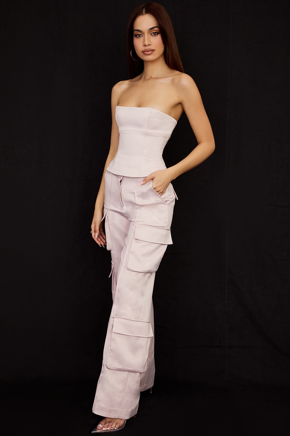 Daria  Crystal Satin Straight Leg Cargo Trousers — image 8