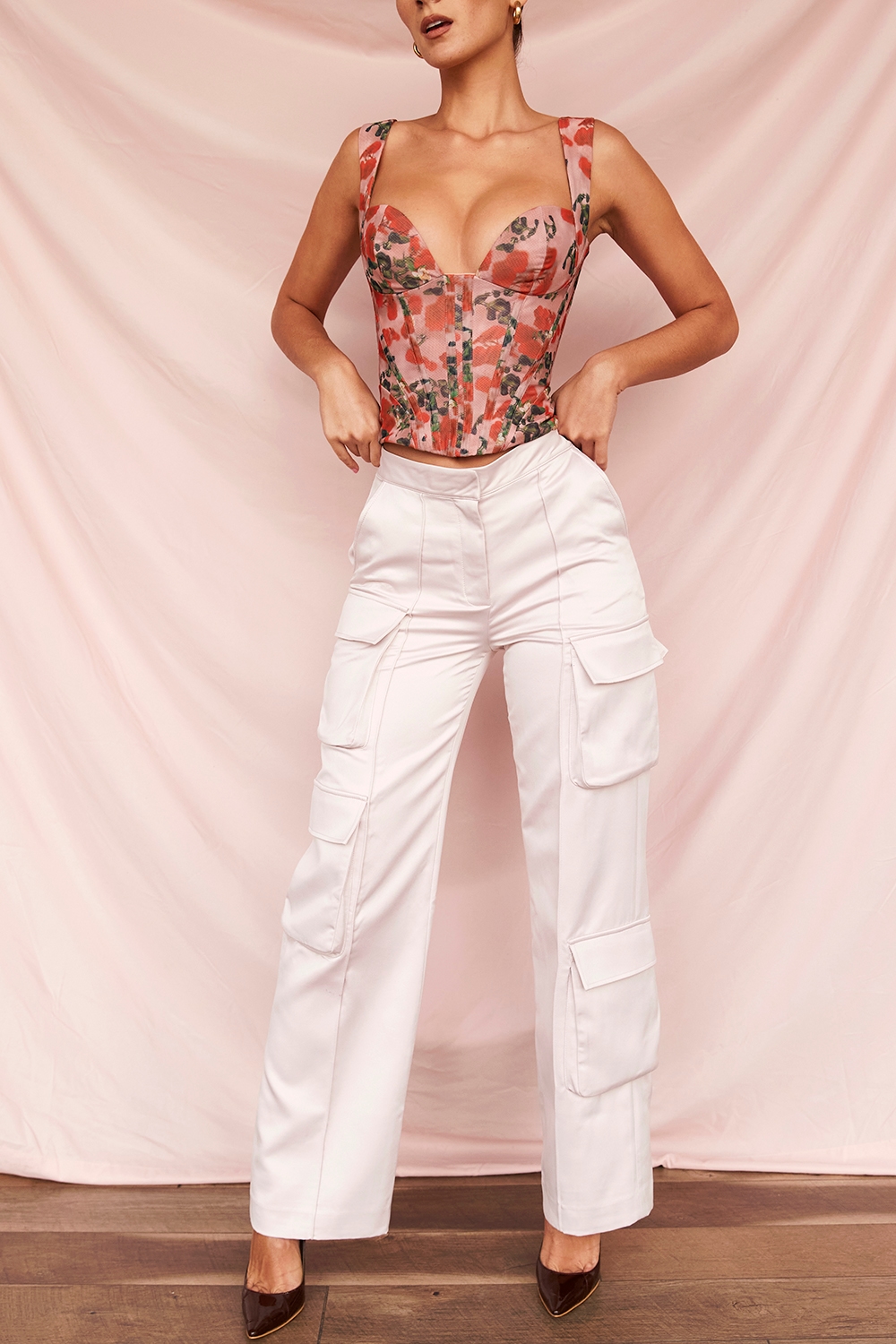 Daria  Crystal Satin Straight Leg Cargo Trousers — image 9