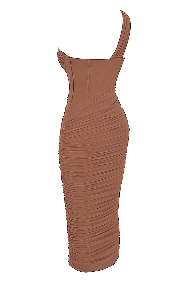 Valentina  Mocha Asymmetric Cutout Midi Dress — image 16
