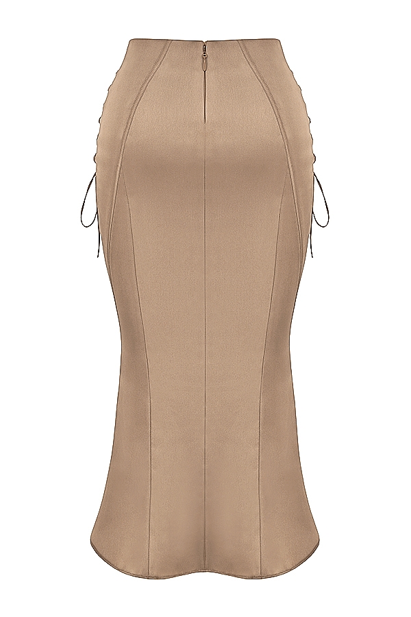 Sidonie  Latte Satin Lace Up Midi Skirt — image 15