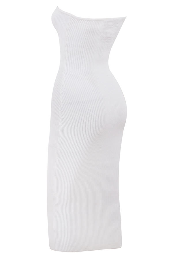 Oriana  White Ribbed Knit Strapless Midi Dress — image 11