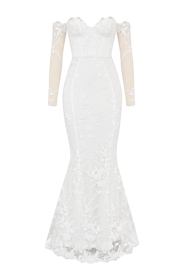 Isabelle  White Lace Long Sleeve Bridal Gown — image 20