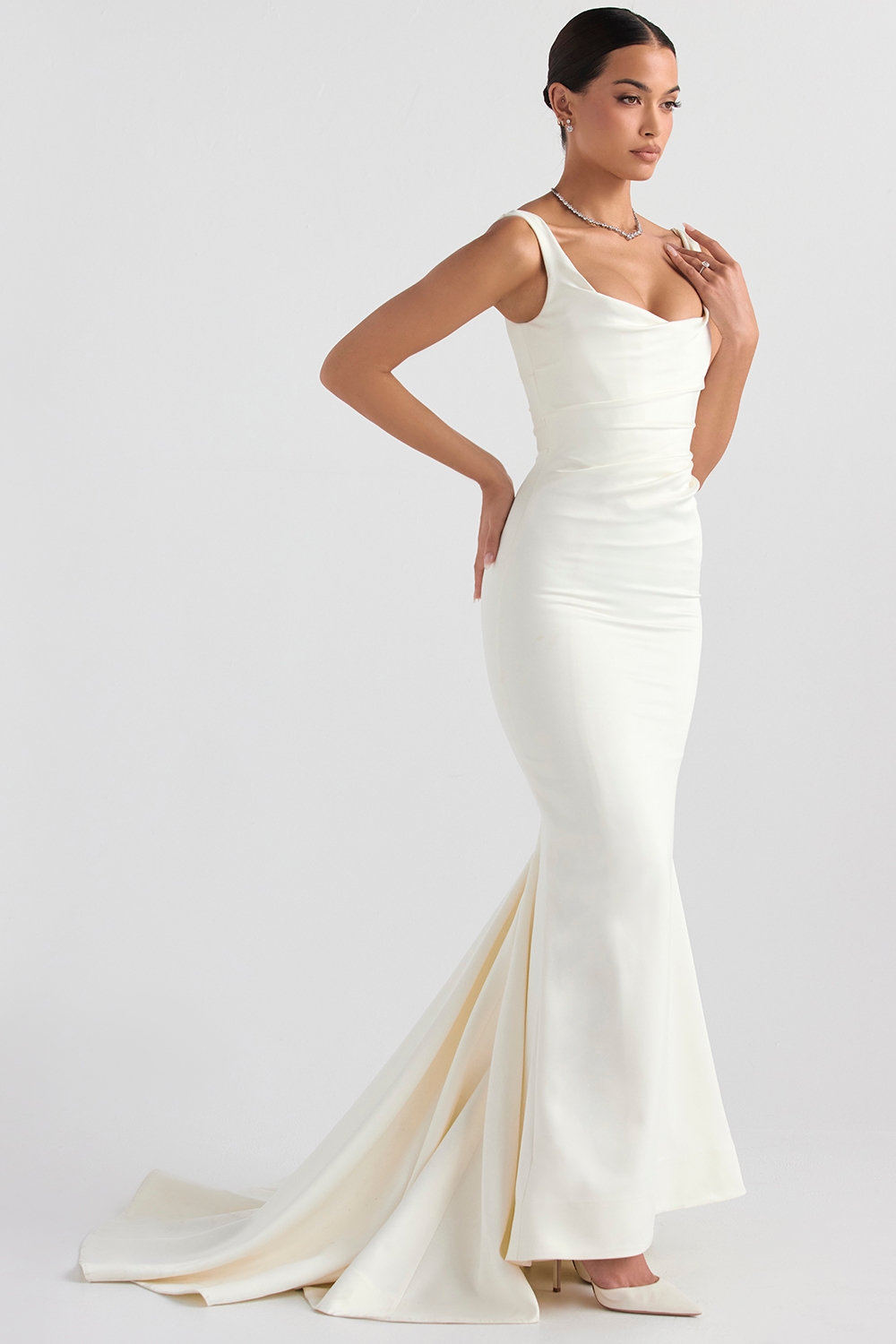 Emilie  Off White Satin Mermaid Bridal Gown — image 7