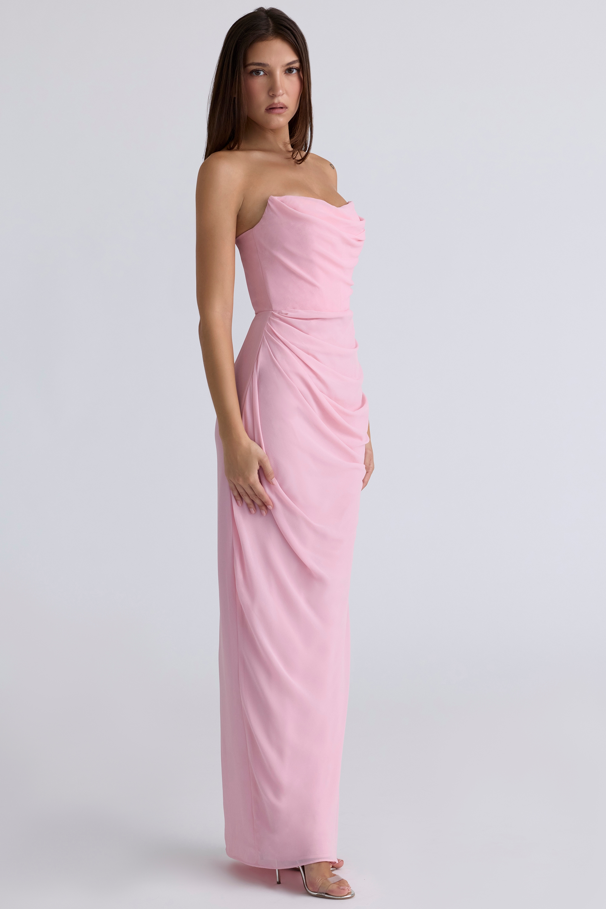 Adrienne  Pink Quartz Georgette Strapless Gown — image 5