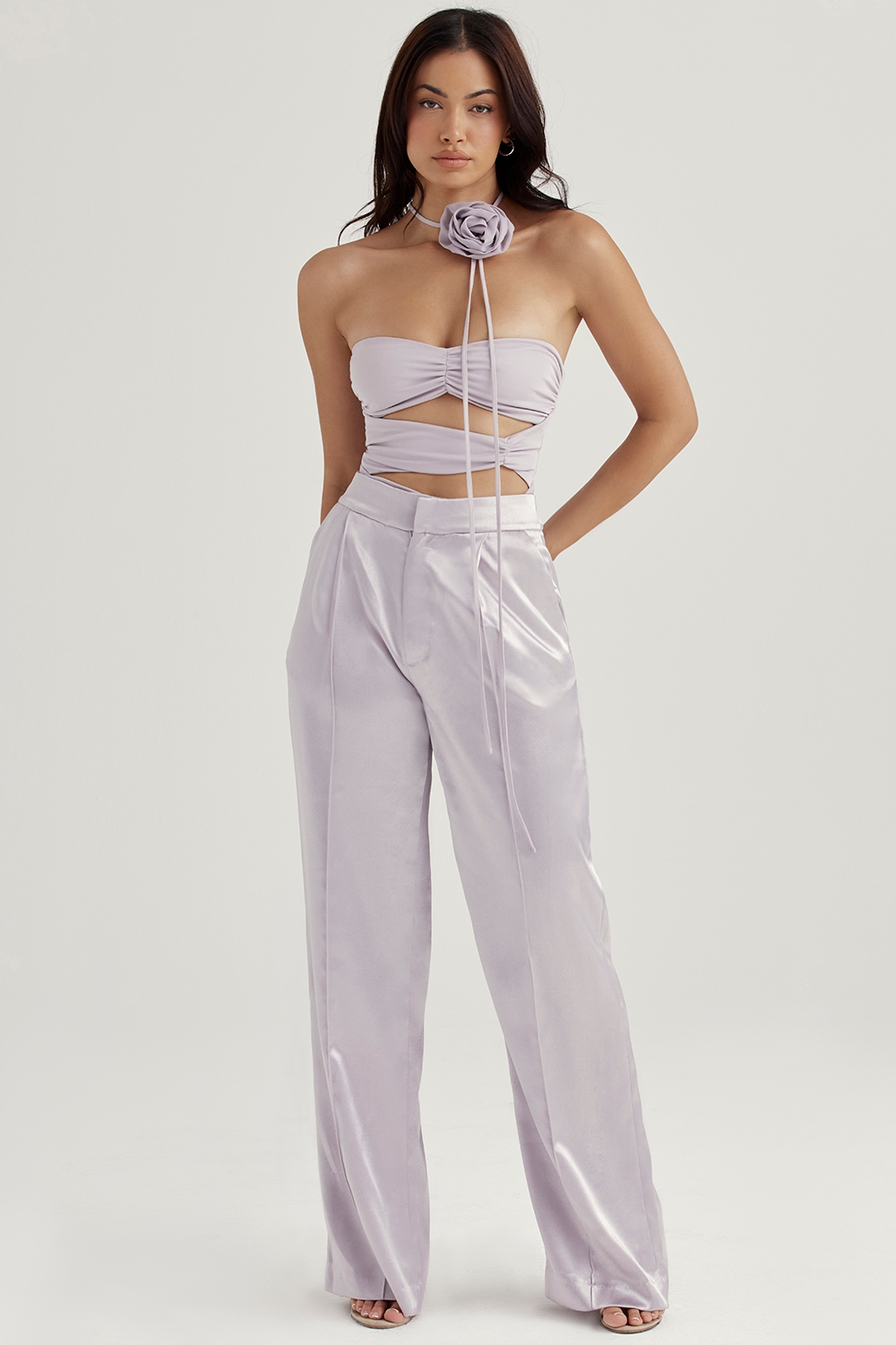 Alivia  Grey Satin Trousers — image 5