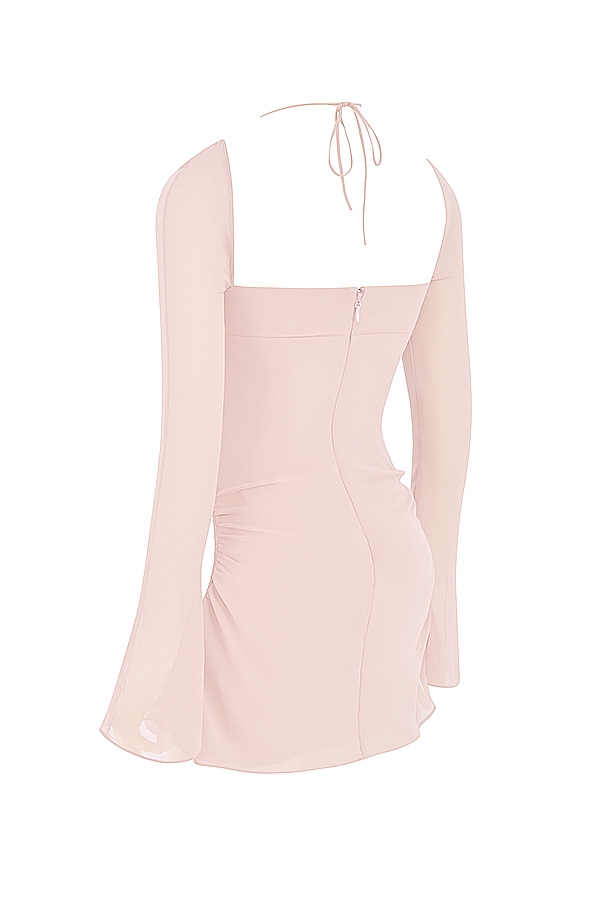 Baby  Pink Quartz Chiffon Cutout Halter Mini Dress — image 12