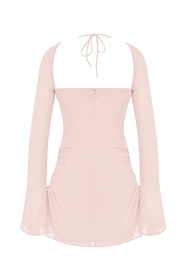 Baby  Pink Quartz Chiffon Cutout Halter Mini Dress — image 13