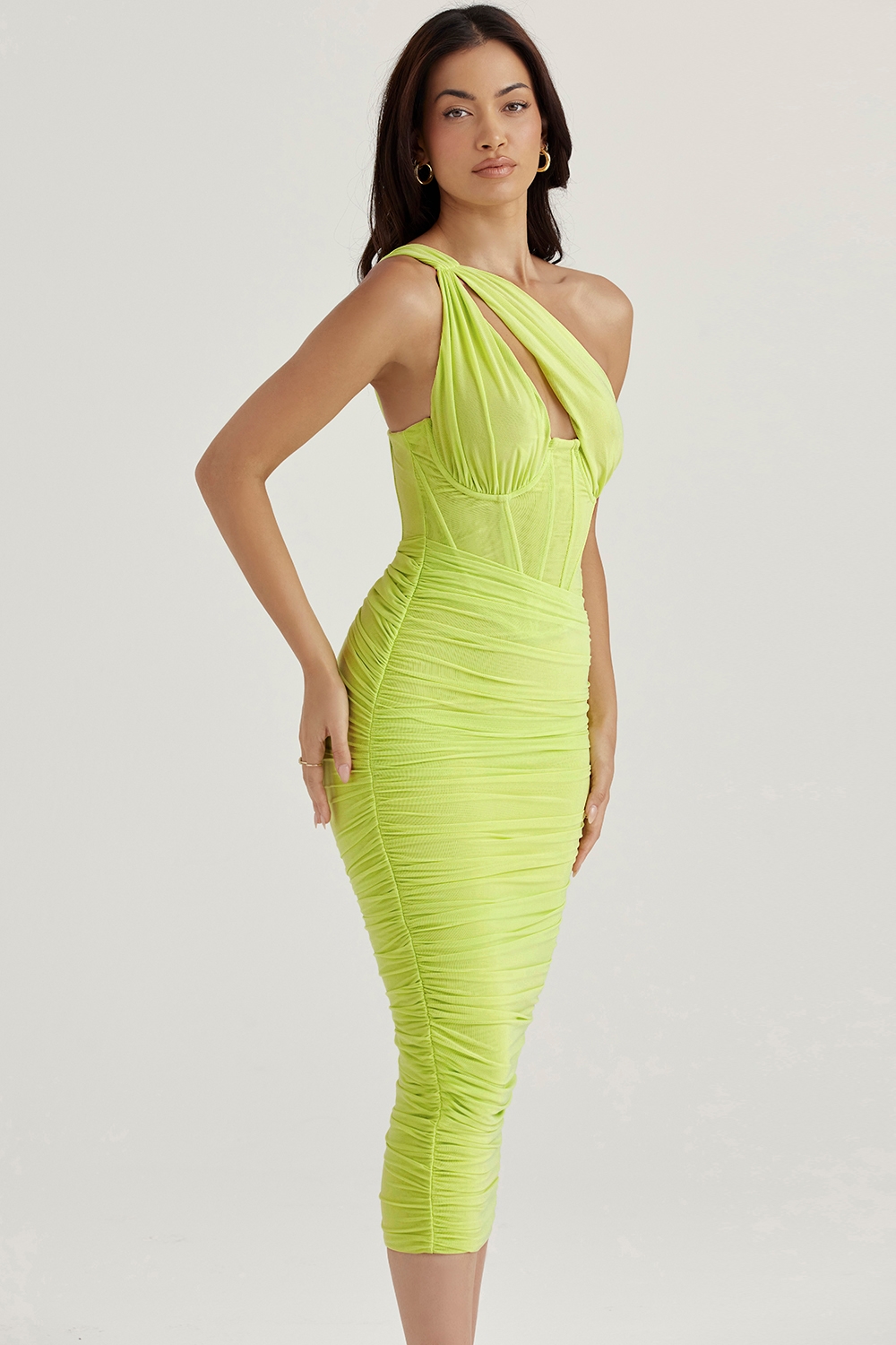 Valentina  Lime Asymmetric Cutout Midi Dress — image 6