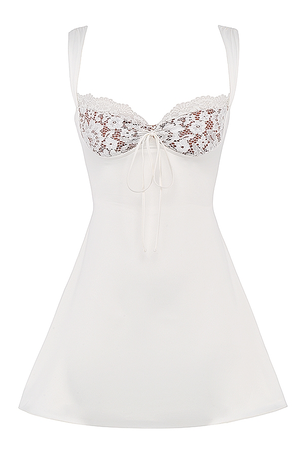 Adriana  Ivory Satin and Lace Mini Dress — image 14