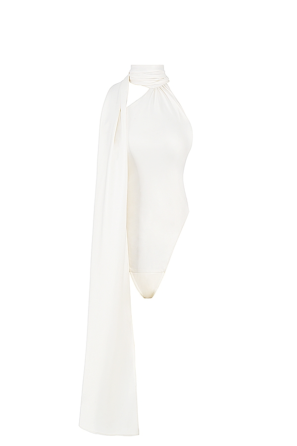 Farrah  Ivory Satin Wrap Neck Bodysuit — image 8