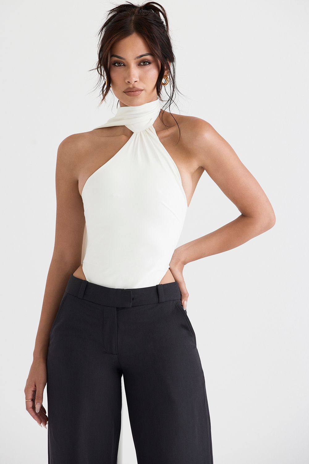 Farrah  Ivory Satin Wrap Neck Bodysuit — image 5