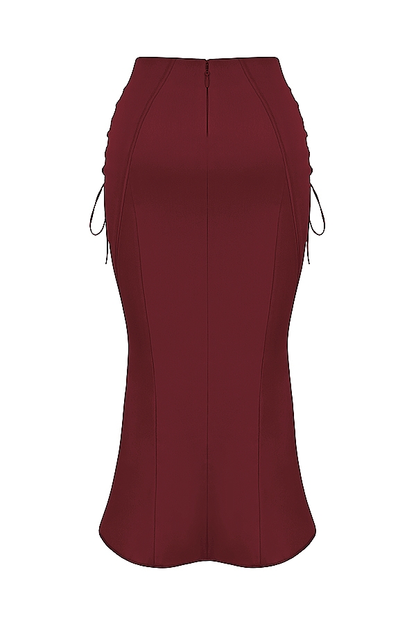 Sidonie  Wine Satin Lace Up Midi Skirt — image 15