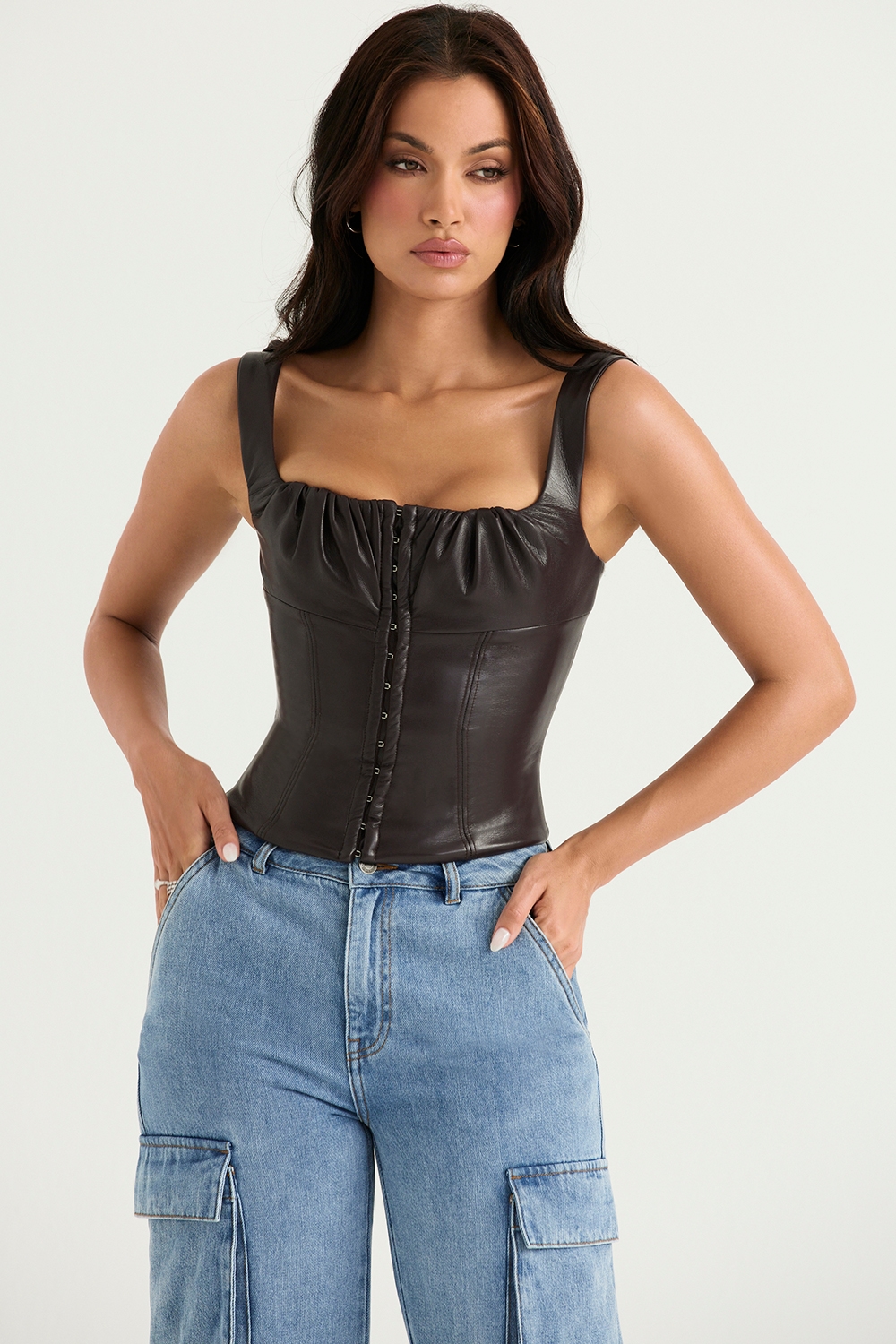 James  Bitter Chocolate Vegan Leather Corset — image 3