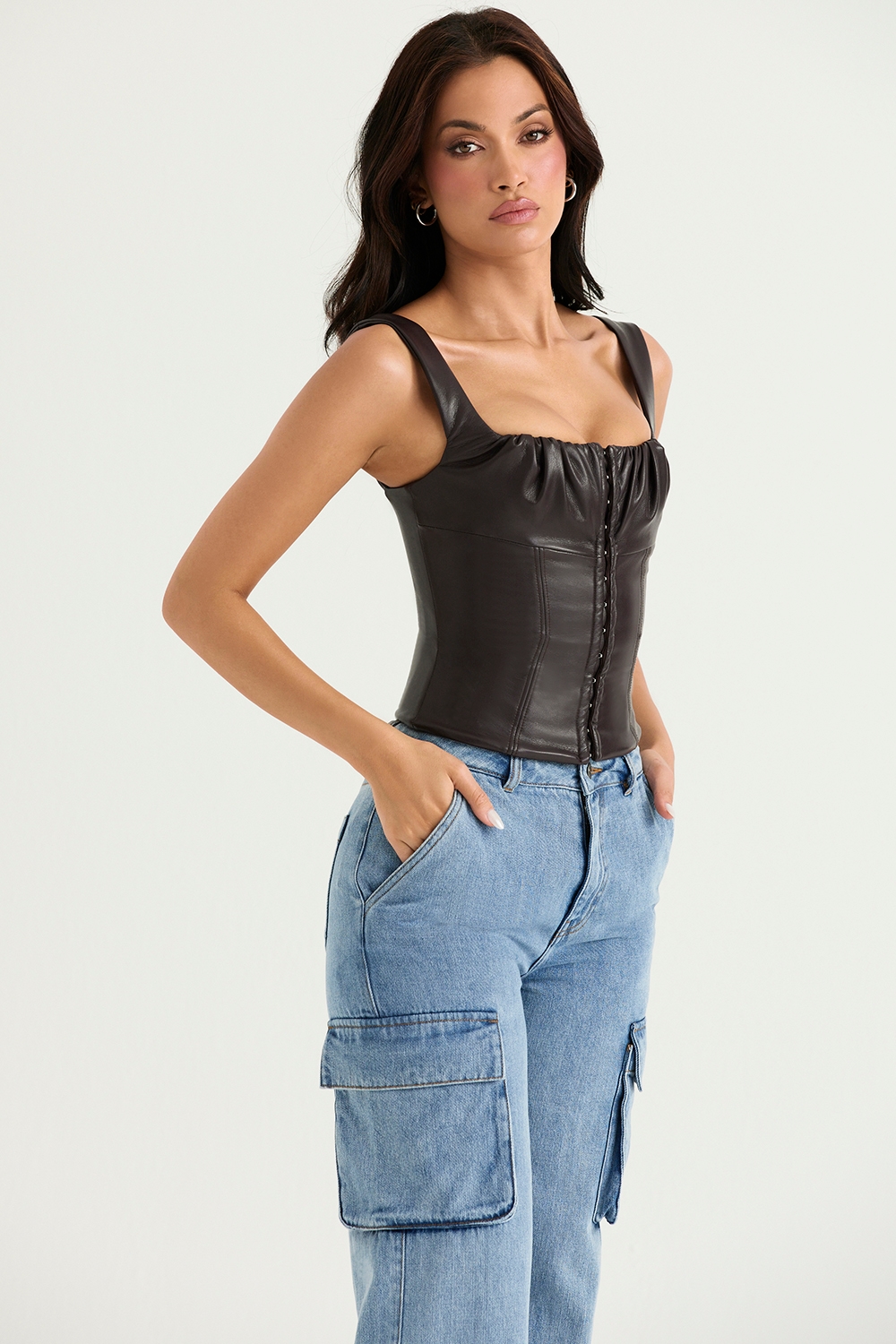 James  Bitter Chocolate Vegan Leather Corset — image 5