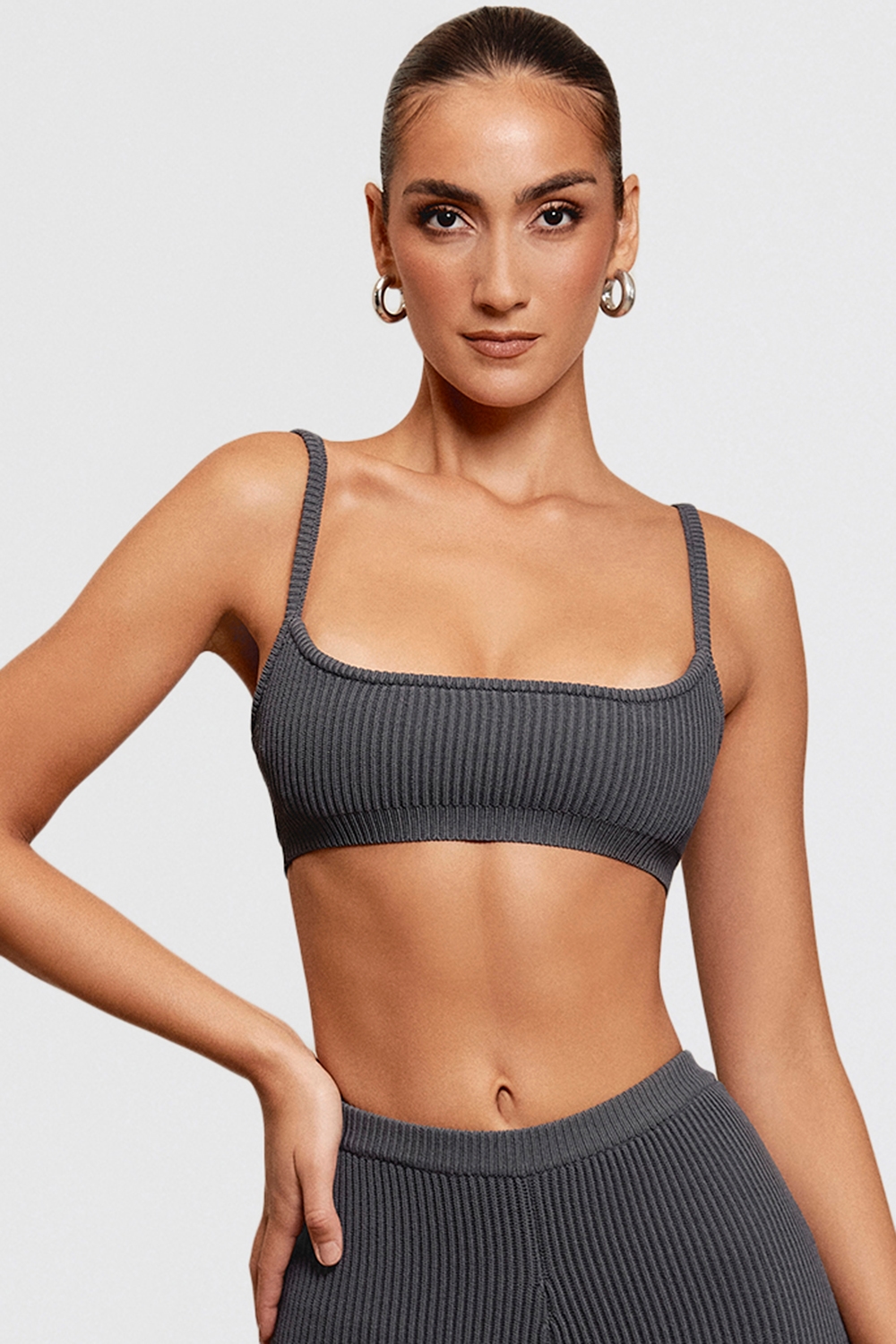 Mischa  Dark Grey Ribbed Knit Bralette — image 1