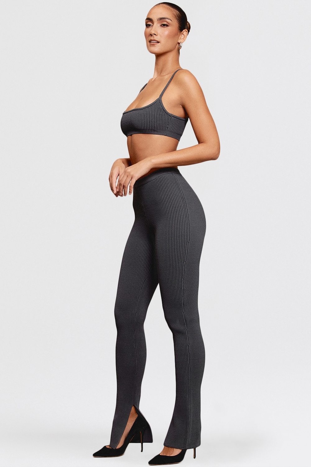 Mitzi  Dark Grey Ribbed Knit Leggings — image 4
