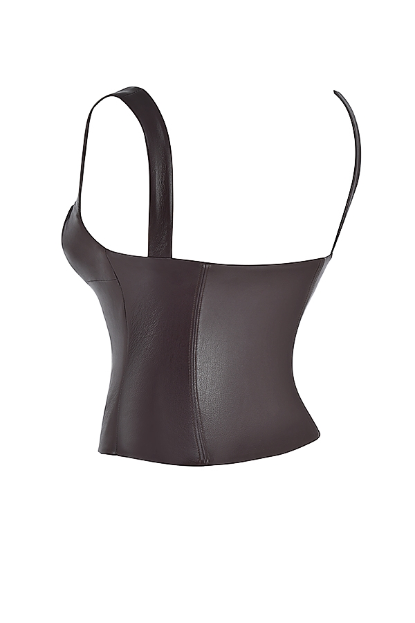 James  Bitter Chocolate Vegan Leather Corset — image 10