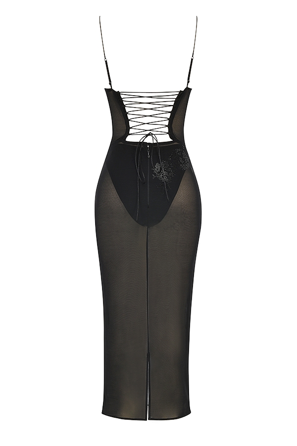 Amirah  Black Mesh Crystal Embellished Midi Dress — image 19
